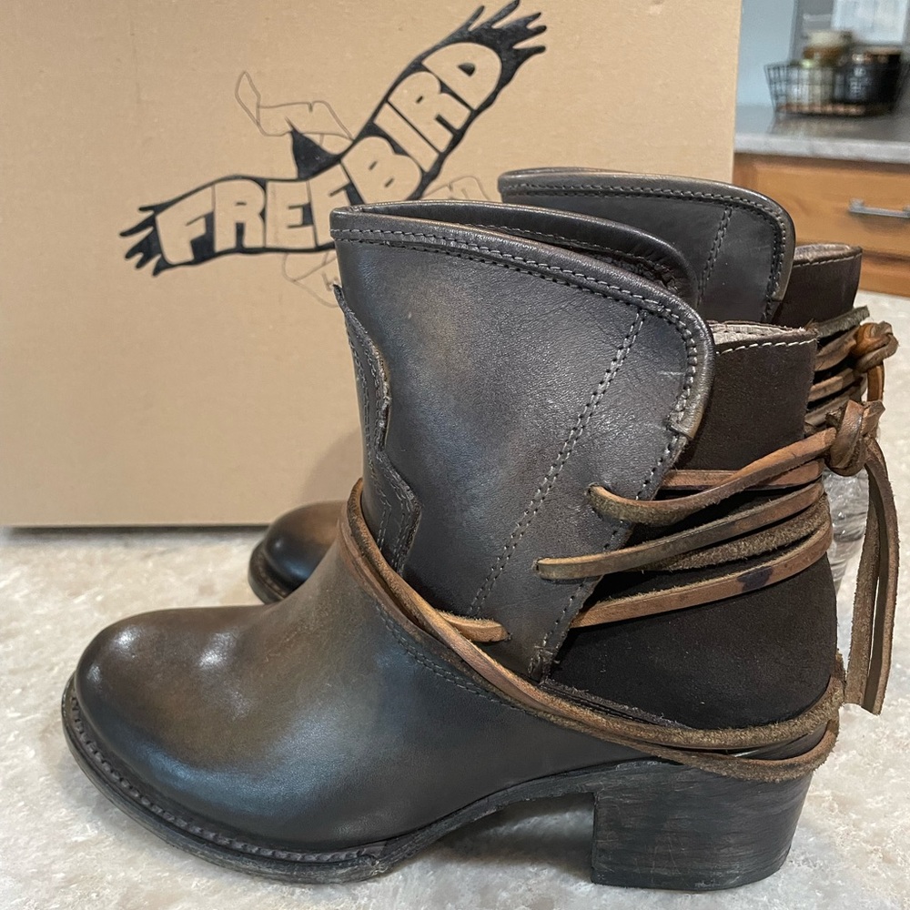 Freebird Brown Leather Ankle Booties with Distinctive Straps